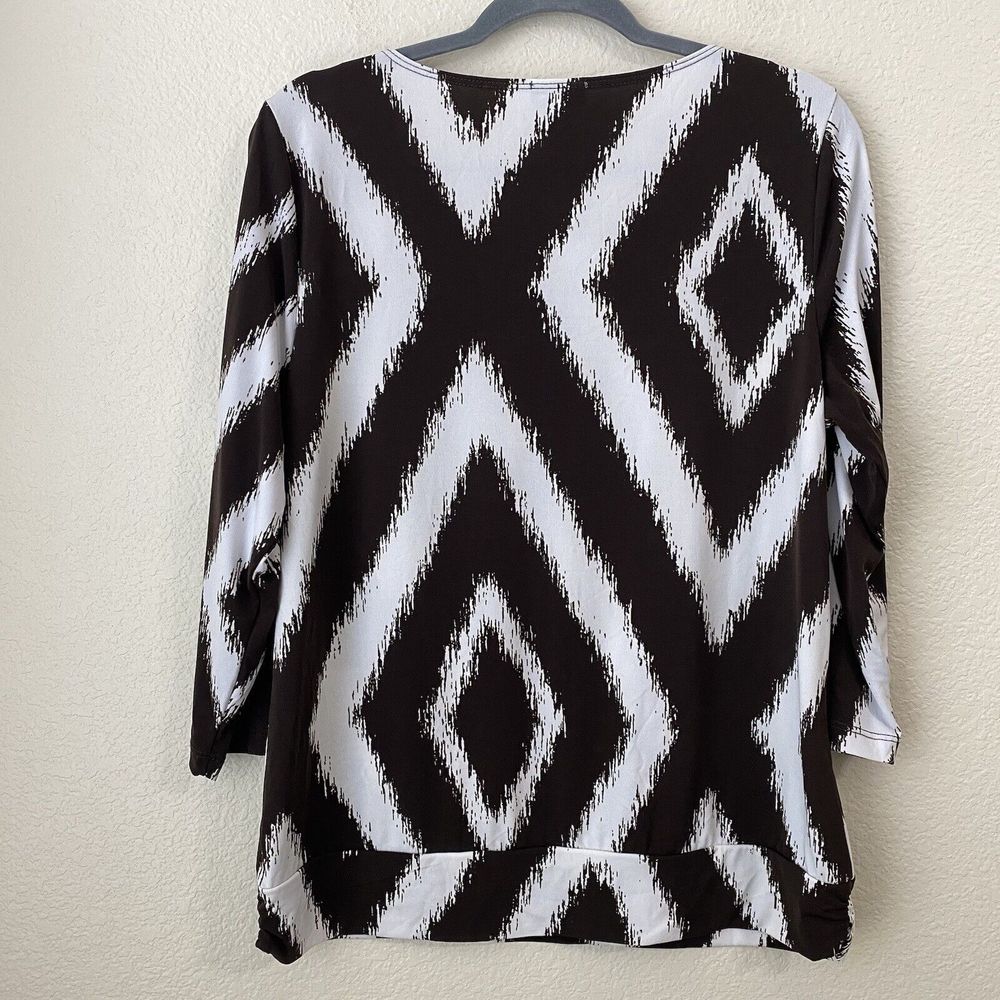 Chicos Travelers Blouse Top Womens Size 2 Large Ikat Beaded Trim Stretch - Picture 2 of 7